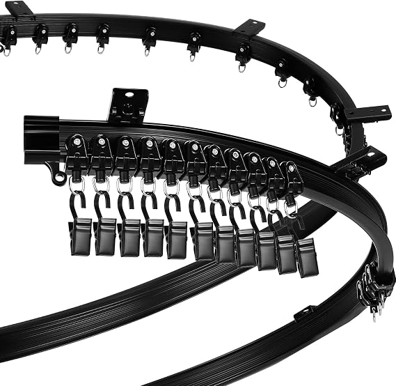 Jetec Curved Ceiling Curtain Track 10 m/ 32.8 ft Bendable Mount for Curtain Rail Bunk Bed Bay Window Room Divider Flexible Straight (Black)