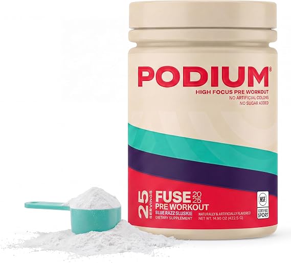 Podium Fuse Pre Workout, Energy & Focus, Blue Razz Slushie, 25 Servings