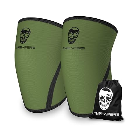 Knee Sleeves (Pair w/ Bag) - Knee Compression Sleeve Support for Squats, Weightlifting, and Powerlifting - Gymreapers 7MM Neoprene Sleeves - (Military Green/Black, Large)