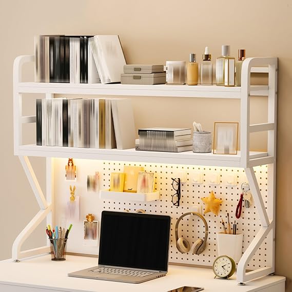 White Book Shelf, Storage Shelves, Bookcase, DIY Table Shelf Countertop Shelves, Bookshelf for Top of Desk, Desk Hutch for College Dorm, Kids Dorm Home Office (90cm)