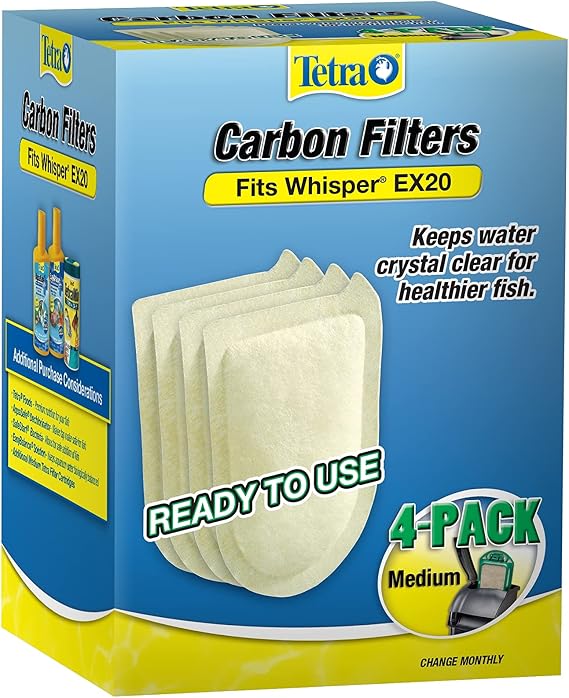 Tetra Whisper EX Carbon Medium Round Filter Cartridges, 4 Count | Fits Tetra Whisper EX 20 Fish Tank Filter, Change Monthly