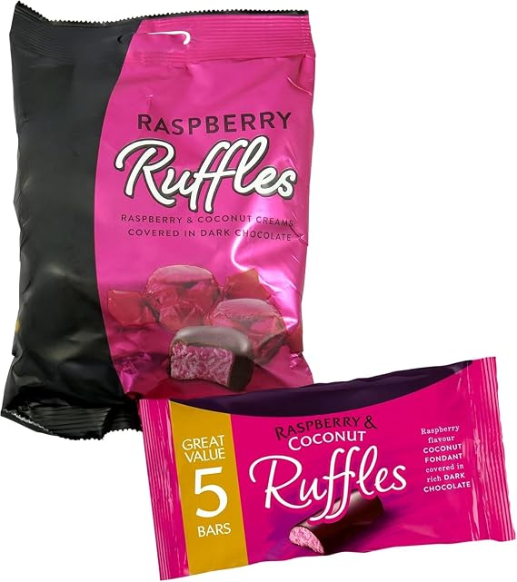 Chocolate Bundle With Raspberry Ruffles 135g and Raspberry & Coconut Ruffles 5 bars (2 Pack)
