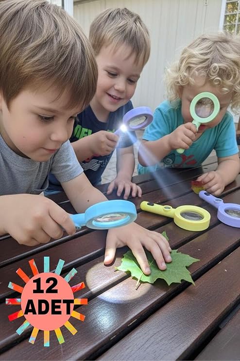 hyd 12 Adet Plastik Işıklı Pusulalı Büyüteç Doğum Günü Hediyesi Karne Hediyesi Oyuncak