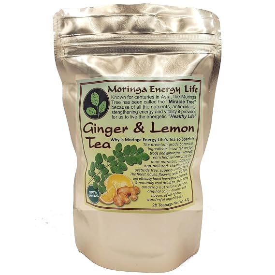 Moringa Ginger Lemon Tea 28 tea bags (Keto, Detox, Paleo, Vitamin & Minerals Booster, Vegan, Gluten-Free, Non-GMO, Caffeine-Free)