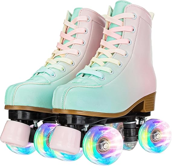 Gets Women's High-top Roller Skates - PU Leather, Four-Wheel, Double Row Shiny for Indoor Outdoor