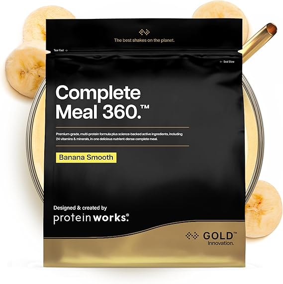 Protein Works | Complete Meal 360 - Gold, Banana Smooth, 500g | Nutritionally Complete Meal Replacement Shake, High Protein, 165 Health Benefits, 24 Vitamins & Minerals, Omega 3, 5 Meals