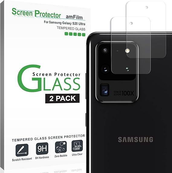 amFilm Camera Lens Protector for Samsung Galaxy S20 Ultra 2020 | Tempered Glass Camera Lens Protector, NO Flash Reflection, 2 Pack