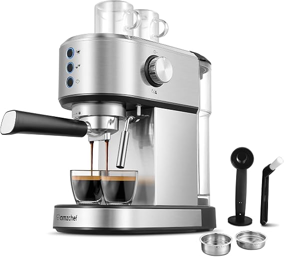 AMZCHEF Professional Espresso Machine 20 Bar, Stainless Steel Espresso Maker with Dual Wall Filters & Smart Controls, Compact Coffee Maker for Cappuccino, Latte