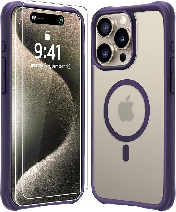 Mkeke Magnetic Purple for iPhone 15 Pro Max Case,[Compatible with Magsafe][Not-Yellowing] with 2X Screen Protector Shockproof Phone Case 2023