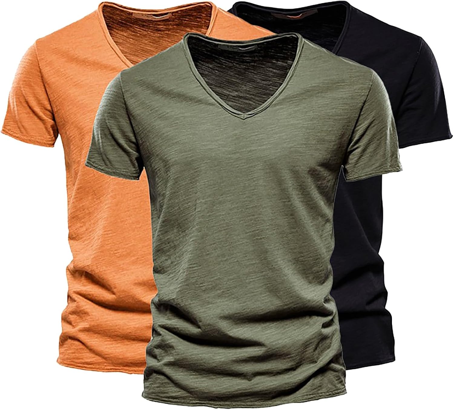3 Pack Mens Pure Cotton T Shirt Casual Fashion Solid Color V Neck Short Sleeved Blouse Summer Classic Top