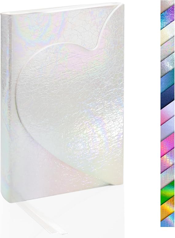 Rainbow PU Hardcover Journal, Magnetic Heart Flap Irregular Holographic Craked Grain Leather Notebook Love Diary 8mm Lined Pages with Bookmarks, 5.8'' x 8.5''