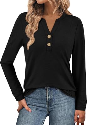 ATHMILE Long Sleeve Shirts for Women 2025 Fall Outfits Henley Dressy Casual Tops Trendy Blouses Cute T-Shirts Fashion Clothes