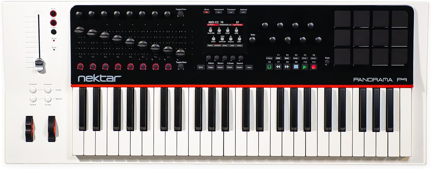 Nektar Technology Panorama P4 DAW Linked MIDI Keyboard Controller, Equipped with Encoder, Fader, Transport Button, Pad
