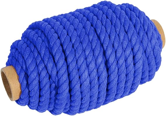 RIOOP Macrame Cord 8.5mm x 39 ft Blue 3-Strand Twisted Cotton Rope