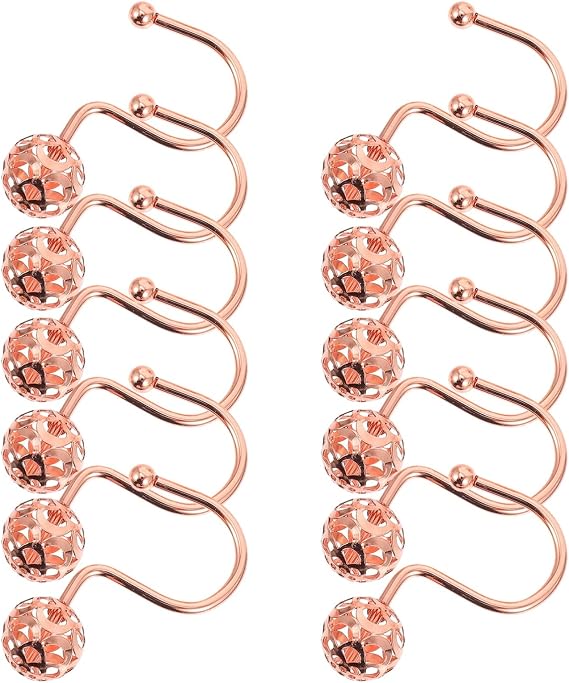 Shower Hooks For Curtains,12 Pcs Metal Bathroom Hook Curtain Glider Rail Glide Rings Crystal,Curtain rings(Rose Gold)