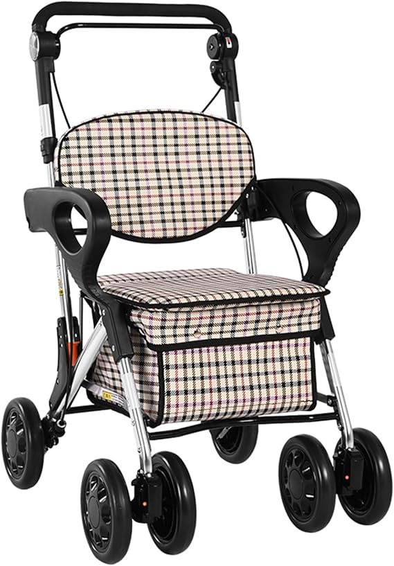 Senior Walker Rollator Walkers for Seniors, Upright Walker, Folding with Seat, with Backrest & Storage Bag