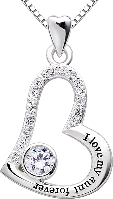 ALOV Jewelry Sterling Silver I love my aunt forever Love Heart Cubic Zirconia Pendant Necklace