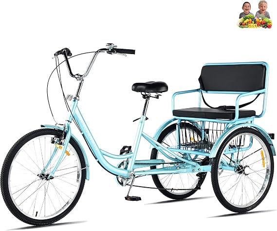 Tricycle for Adults 7 Speed 24 inch 3 Wheel Bike for Adults Tricycle with Rear seat Adult Trike for Men Women Seniors