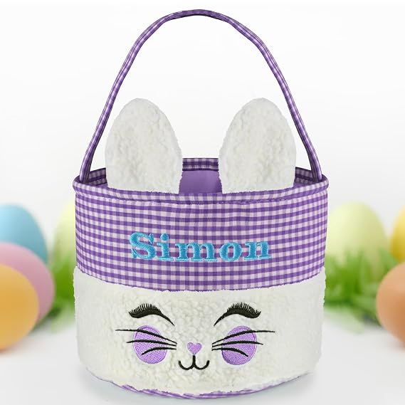 Easter Basket, Jocidea Personalized Easter Baskets, Easter Bunny Basket, Easter Egg Hunt Baskets - Purple Smile Bunny