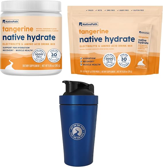 NativePath Native Hydrate Tangerine Jar and Stick Packs Bundle with Shaker Cup