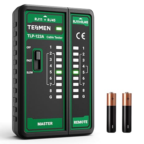TESMEN TLP-123A Network Cable Tester for RJ11 RJ45, Ethernet Wire Tool for CAT5/CAT5E/CAT6/CAT6A/CAT7/UTP&STP, LAN & TEL Continuity Test, Suitable for Cable Maintenance - Green