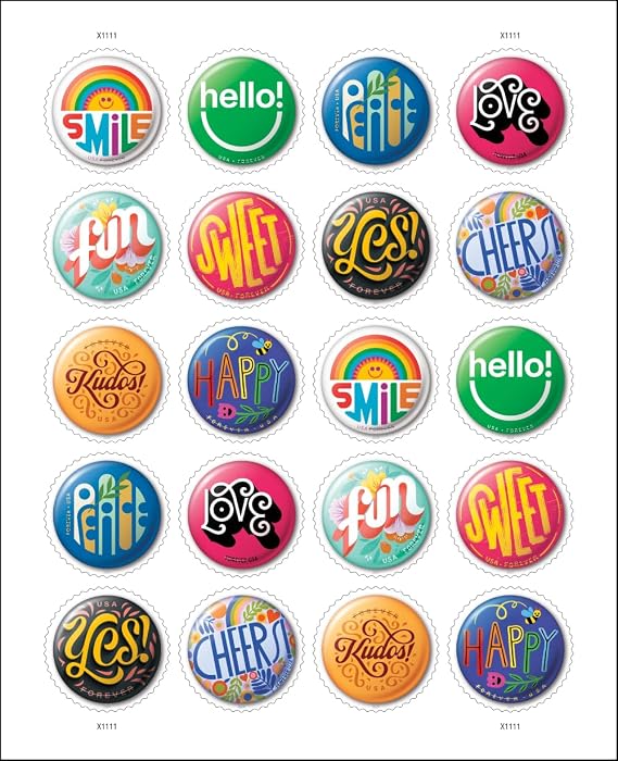Pinback Buttons 2024 (Sheet of 20) First-Class Mail Forever Postage Stamps