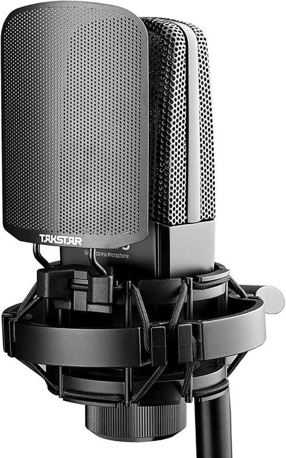 TAKSTAR TAK45 XLR Cardioid Condenser Mic with 34mm Gold-Plated Diaphragm | 20Hz-20kHz Response, Cardioid Pattern, Shock Mount & Windscreen,Compact for Streaming, 48V Phantom Power Required