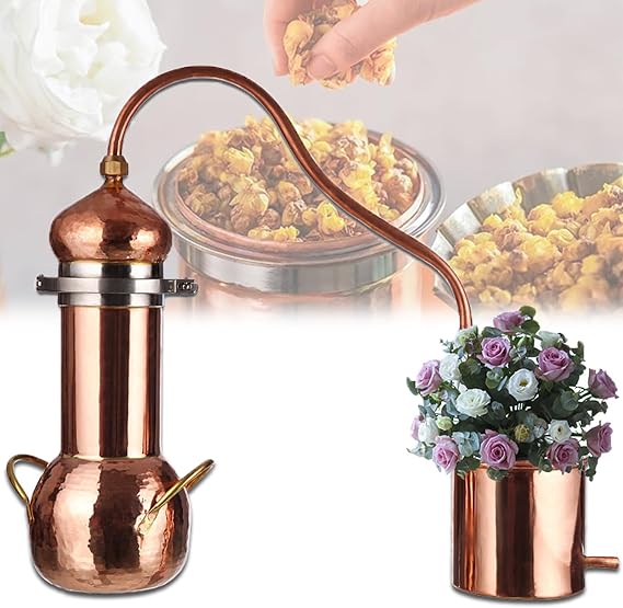 Copper Moonshine Still、2L/3L 純銅 Alembic Still、家庭用小型生花エッセンシャルオイル蒸留器、冷却チューブ付き、ウイスキー、ムーンシャインエッセンシャルオイル、蒸留ハイドロゾル用