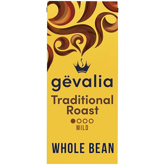 Gevalia Whole Bean Coffee, Traditional Mild Roast, 12 oz. Bag | 100% Arabica Whole Bean Coffee, Mild Roast with Notes of Caramel & Fruit, Slow Roasted & Never-Bitter