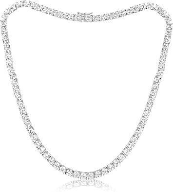 GEMSME 5mm Tennis Necklaces for Women/Men - 18K Yellow/White Gold Plated 4 Pong Setting Round Cubic Zirconia Classic Diamond Tennis Chain, Ladies Tennis Necklace Size 16-22 inch