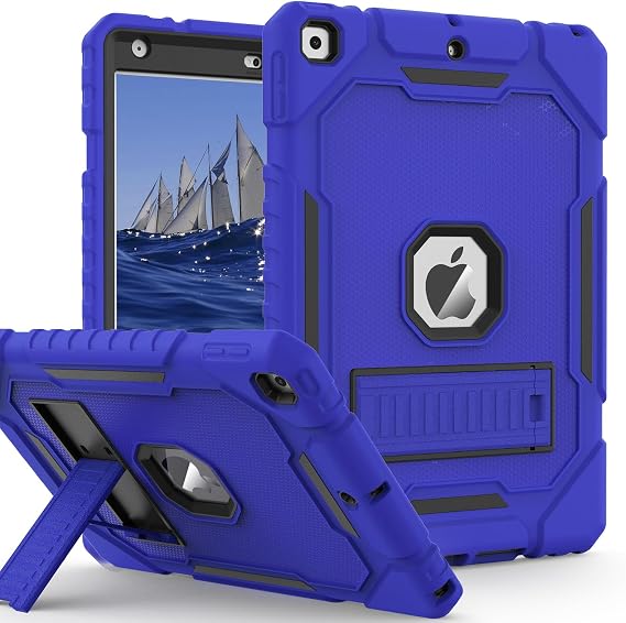 ZoneFoker Case for iPad 9th/8th/7th Generation 2021/2020/2019(10.2 inch), Heavy Duty Military Grade Shockproof Rugged Protective 10.2" Cover with Built-in Stand for iPad 9 8 7 Gen (Deepblue+Black)