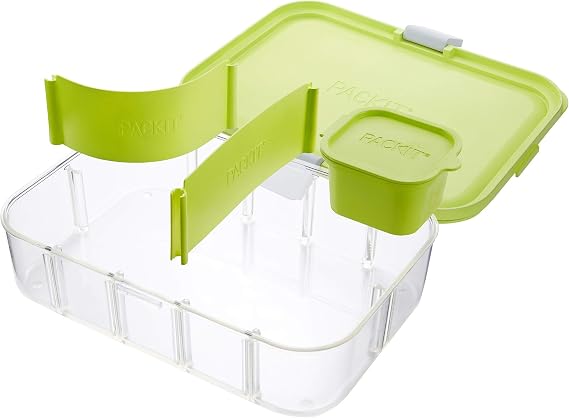 PackIt Flex Bento Food Storage Container for Lunches, Lime Punch | Leak-resistant lid, Flexible dividers, BPA-free Tritan base, Shatterproof, Microwave & dishwasher safe