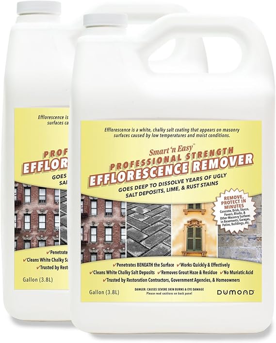 Smart 'n Easy Efflorescence Remover - Heavy Duty Professional Strength Formula - Removes The Toughest Salt, Calcium, and Magnesium Deposits from Concrete, Brick, Stucco, Pavers, More - 2 Gallons