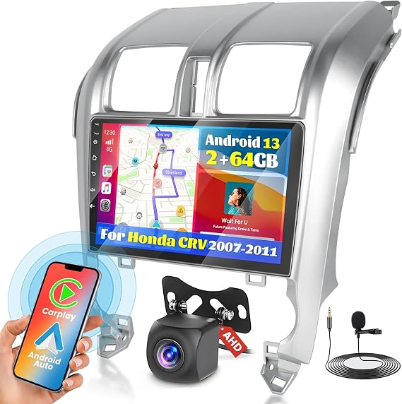 for Honda CRV 2007-2011 Fuluku 2+64GB Android 13 Car Stereo with Wireless Carplay Android Auto, 9" Touch Screen Radio Dash Kit GPS Navigation WiFi Bluetooth SWC Mic Backup Camera
