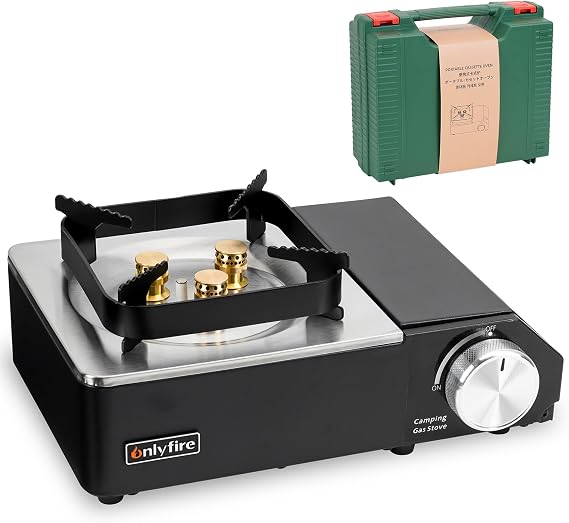Butane Gas Stove with Carrying Case | Portable Camping Stove Precise Heat Control, Camp Stove for Patio Cooking Camping Hiking RV Trip Tailgating Emergency Use