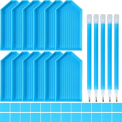 QYING Blue 5D Diamond Art Tools & Accessories - 12-Plastic Trays, 22-Glue Clays, 5-Diamond Pens & DIY Kit Accessories