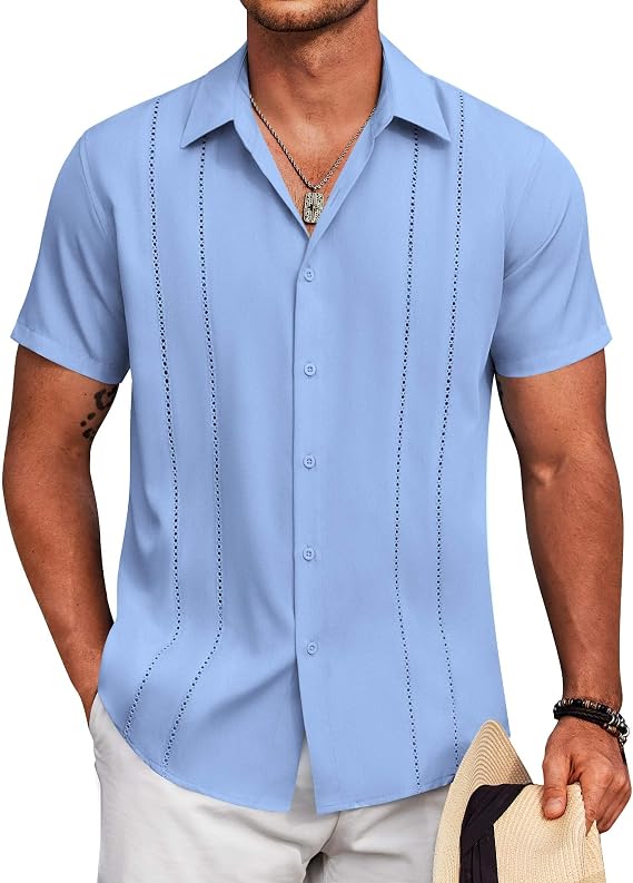 COOFANDY Mens Cuban Guayabera Shirt Short Sleeve Button Down Shirts Summer Beach Vacation Shirts