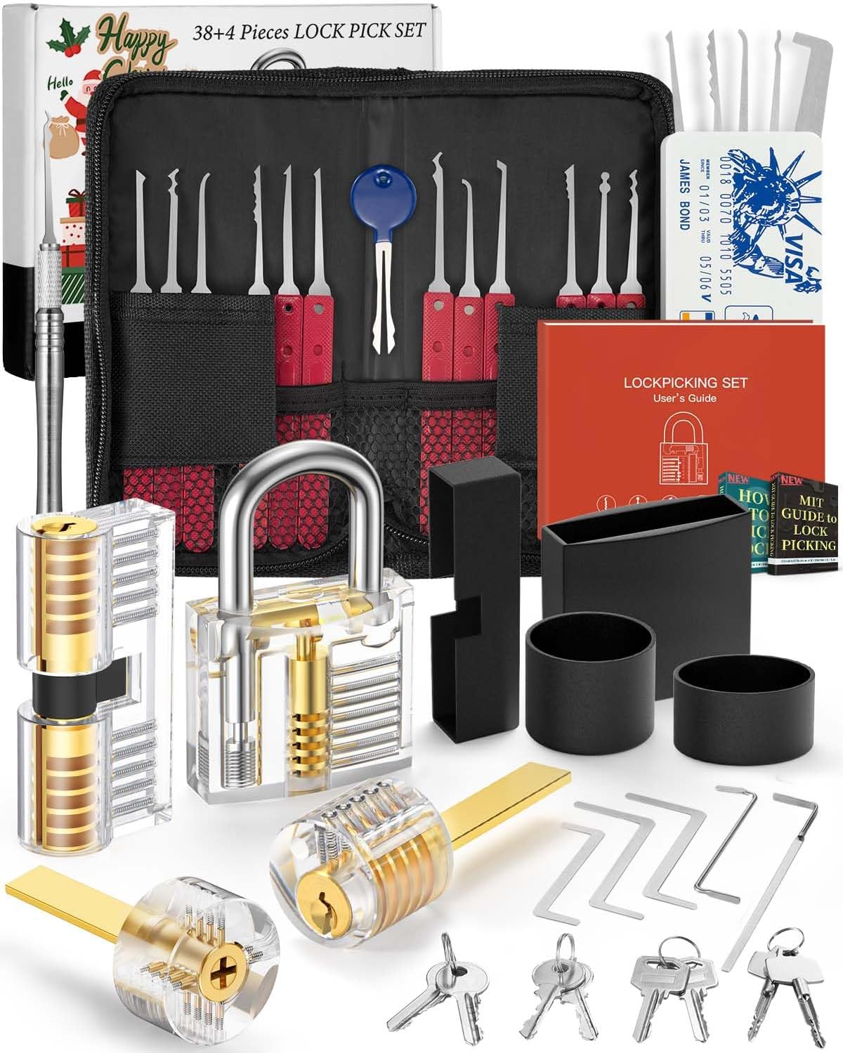 Eventronic 384 Piece Lock Picking Set, [2023 Upgrade Version] Lock Pick Tool Kit with 4 Transparent Training Locks for Lockpicking, Bonus E-Guides for Beginner and Pro Locksmiths