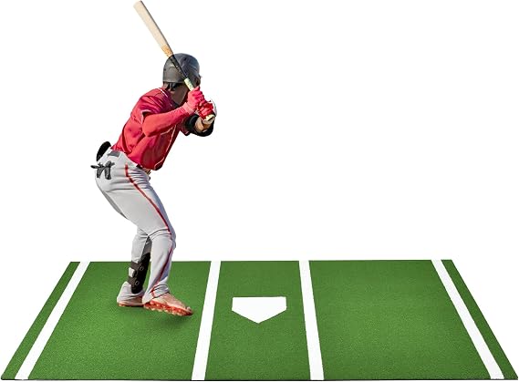 Shopsource Baseball Softball Training Mat with Home Plate Batters Box - Upgraded Anti-Slip Mat with Stitched Embroidery Turf for Indoor Outdoor