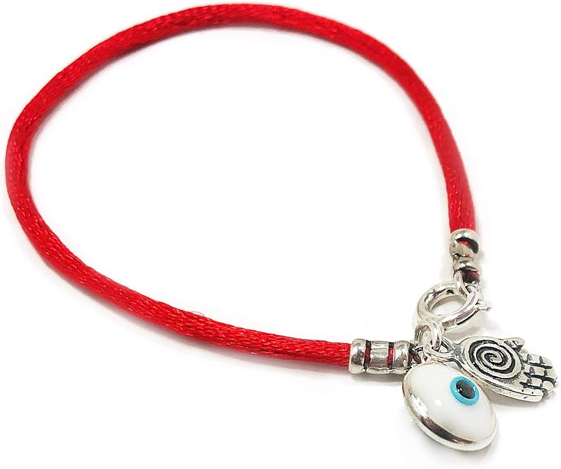 Hamsa Protection Bracelet for Men 8" Length, Red Silk String with Hamsa Hand Charm - Evil Eye Protection Jewelry for Success & Friendship - Gift in Cotton Pouch