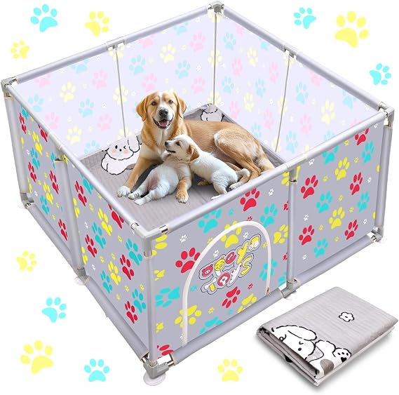 Whelping Box for Extra Tall Dog + Whelping Pad Playpen Whelping Supplies for Large Small Breed Dogs Puppies 120x120x63cm