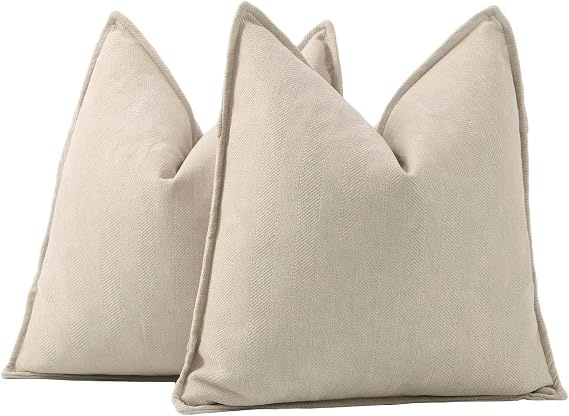 Madizz Textured Chenille Cushion Covers Set of 2 Super Soft Decorative Throw Pillow Covers Boho Pillowcases Modern Home Decor for Sofa Bedroom 20x20 inch, 50x50 cm, Beige