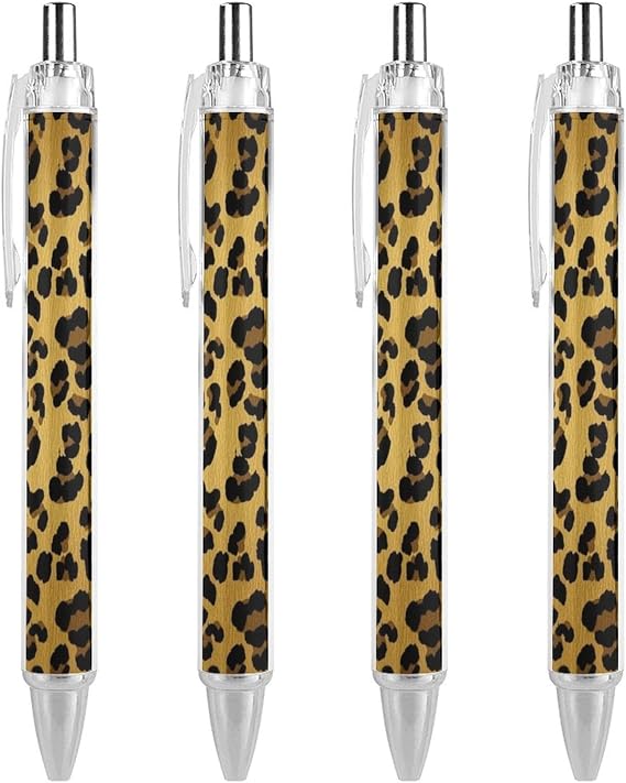 Fashionable Ballpoint Pens, Retractable Black Ball Pens 0.5mm, Leopard Cheetah Print Beautiful Writing Pens for Men Women Office Supplies, 4 Pcs