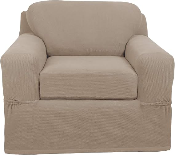 MAYTEX Pixel Ultra Soft Stretch Arm Furniture Cover, Sand Slipcover, 2-Piece Chair
