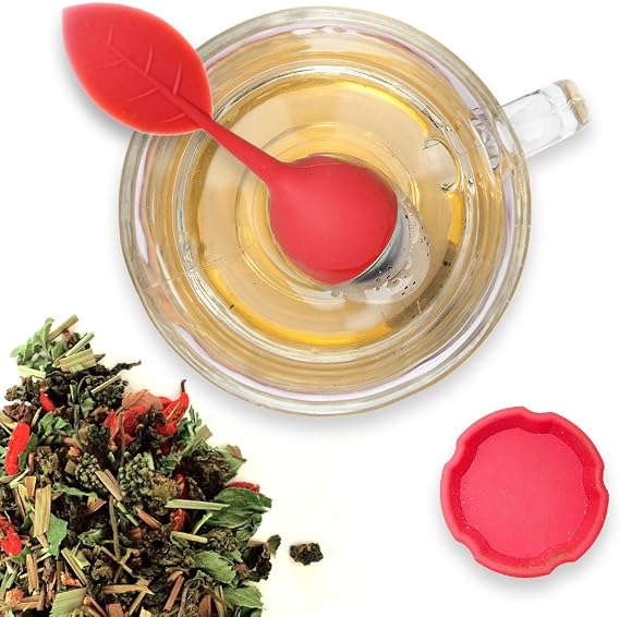 Teami Tea Infuser Filter - Premium Silicone & Stainless Steel Infuser Tea Strainer Ball - Tea Cup Infuser for Loose Leaf Tea - Tea Steeper Accessories with Drip Holder - Red (1.5 oz)