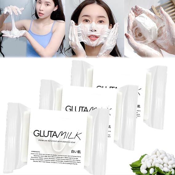 Gluta Milk Soap, Charkush Beauty Gluta Milk Soap Bar, Glutamilk Soap Rice Milk Gluta Collagen Soap, Goats Milk Soap for Sensitive Skin, Moisturizing Foaming Cow Soap for Face and Body (3, 135g)