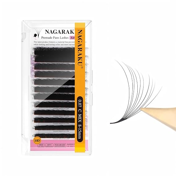 NAGARAKU 960 Pcs 10D Premade Fans 0.07 C 8-15mm Mix Volume Lash Extensions