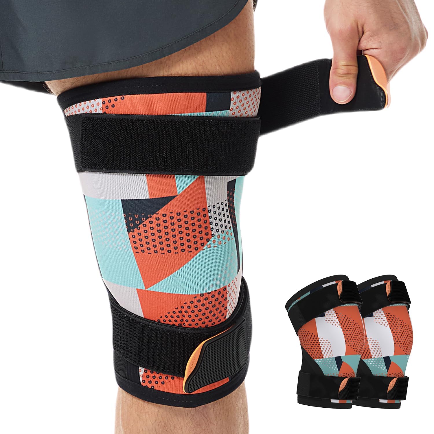 Knee Brace 1 Pair for Basketball Running with Adjustable Strap 7mm Knee Compression Sleeve Knee Support Pain Relief for Men Women,Injury Recovery or Training & Fitness, Weightlifting, Onyx 2XL