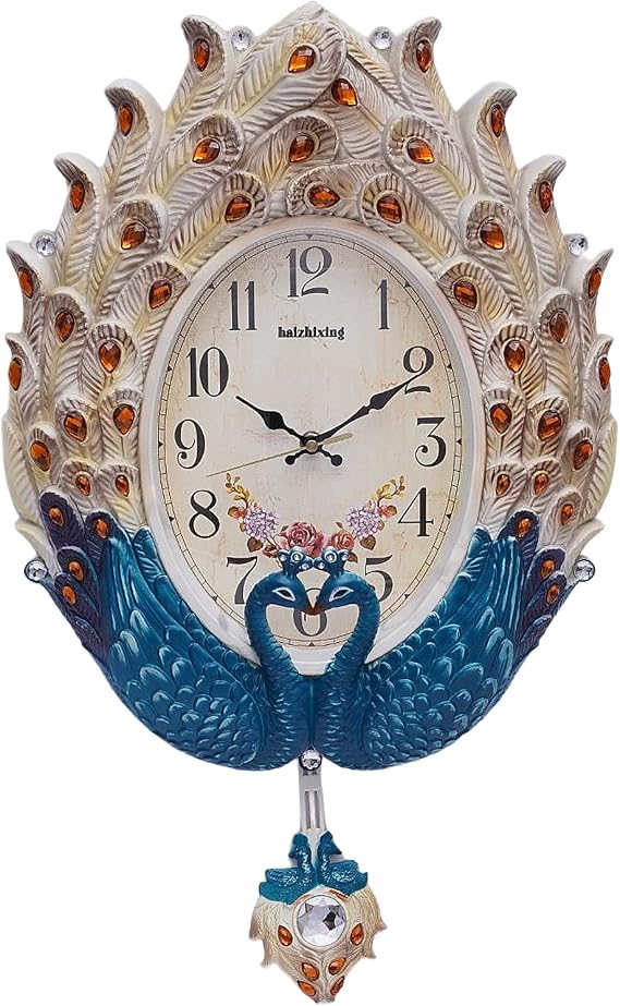Wall-Mounted Pendulum Clock,Modern Silent Luxury Crystal Wall Peacock Shaped Clock for Living Room Bedroom Office Home Decor (Style 1)