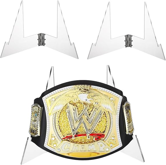 2 PCS Championship Belt Display Stand, Acrylic Wrestling Belt Buckles Holder for Heavy Duty Wrestling and Football Trophies, 9x9.45in Wrestling Belt Display Stand, Easy to Assemble